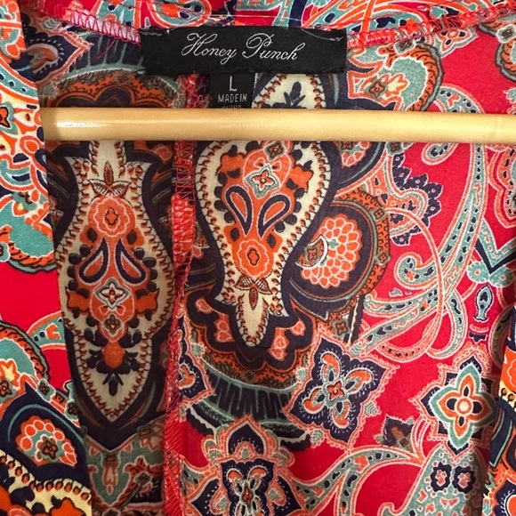 Honey Punch Mixed Print Bohemian Kimono Red and Blue Large Lightning - Picture 5 of 7